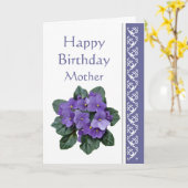 お母さんの誕生日、詩のアフリカバイオレットの紫色の花 カード (黄色い花)