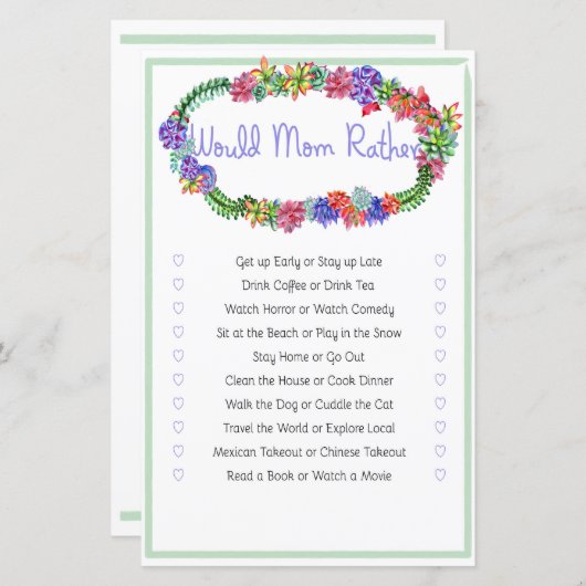 お母さんはむしろ多肉的な赤ちゃんシャワーゲームをする (正面/裏面)