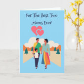 お母さんふたりの母の日 ハートの折りたたみグリーティングカード カード (黄色い花)