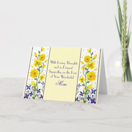 お母さんへの哀悼の気持ちを伝える黄色の花の慰めのカード カード (正面)