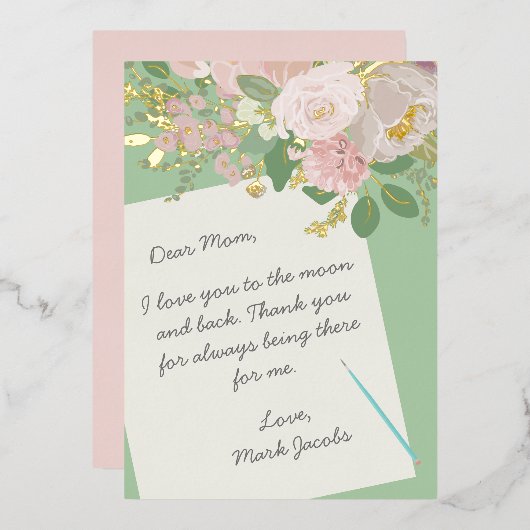 お母さんへの手紙 カスタマイズされた花の母の日  箔シーズンカード (正面/裏面)