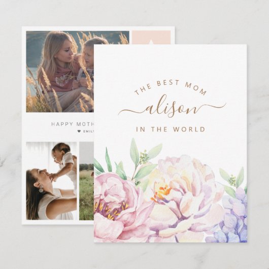 お母さんへの花柄の写真入りカード シーズンカード (正面/裏面)