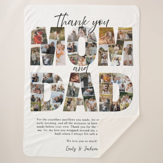 お母さんへの贈り物とパパ写真コラージュ家族写真 シェルパブランケット (正面)