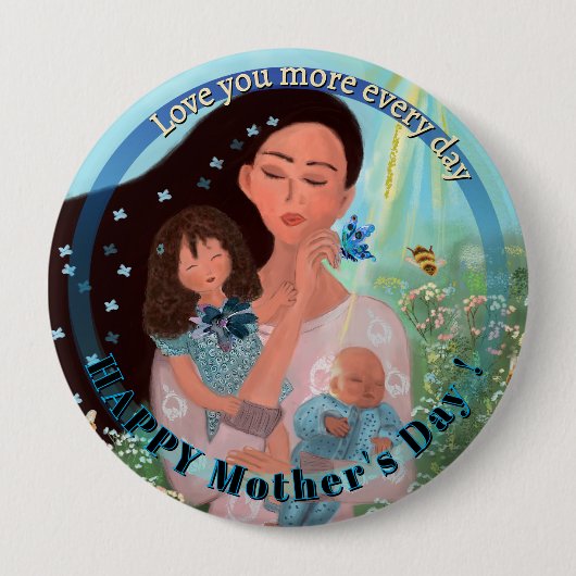 お母さんを愛するキッズ付きボタン 缶バッジ (正面)