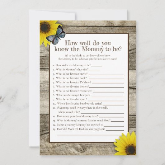 お母さんを知っているのは誰？ベイビーシャワー 招待状 (正面)