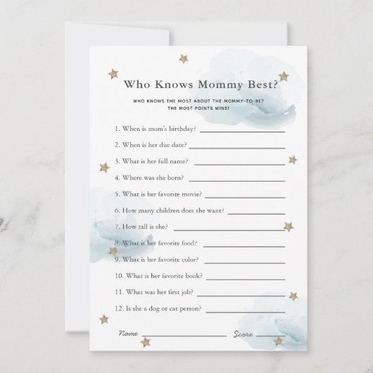 お母さんを知っている星と雲のシャワーゲームブルーカード 招待状 (正面)