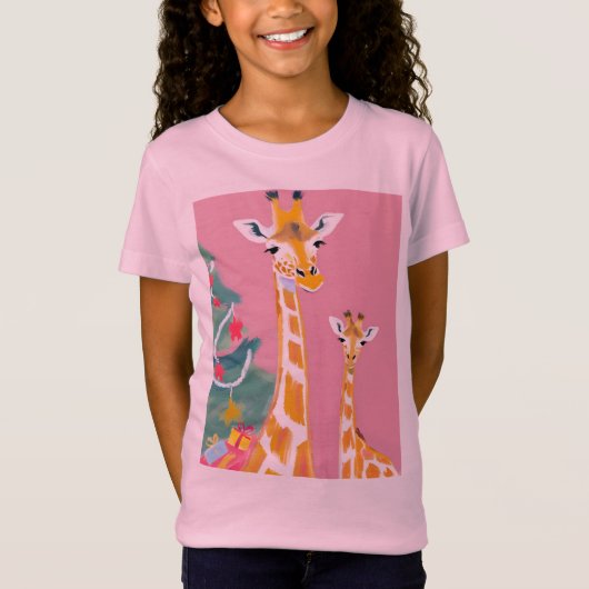 お母さんキリンと赤ちゃん Tシャツ (正面)