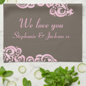 お母さんピンク&ブラウンのキッチンタオル大好き キッチンタオル (折り畳み)