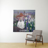 お母さんラマをパーソナライズ ダリアの花畑で タペストリー (インサイチュ)