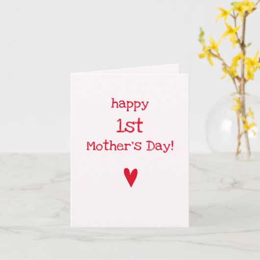 お母さん一日おめでとう！ – かわいい赤いハート カード (黄色い花)