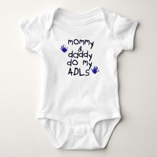 お母さん及びお父さんは私のADLsの青いhandprint OTのベビーをします ベビーボディスーツ