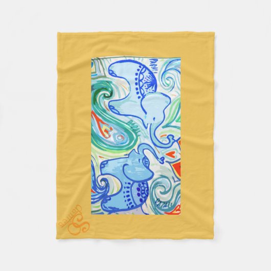 お母さん及びベビーのインドゾウ毛布 フリースブランケット (正面)