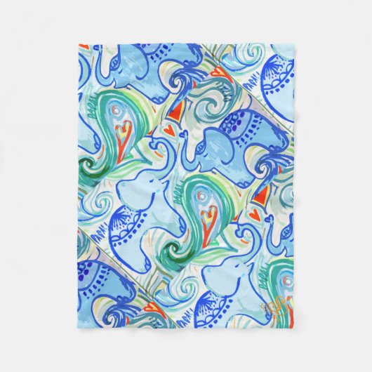 お母さん及びベビーのインドゾウ毛布 フリースブランケット (正面)