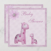 お母さん及びベビーのキリンの薄紫の女の子のベビーシャワー 招待状 (正面/裏面)
