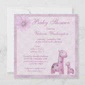 お母さん及びベビーのキリンの薄紫の女の子のベビーシャワー 招待状 (裏面)