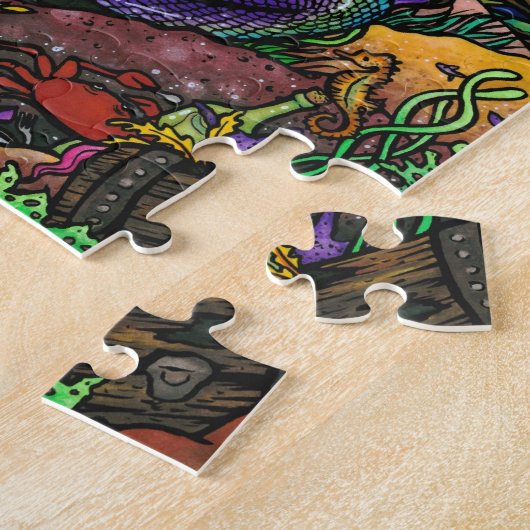 お母さん及びベビーの人魚のファンタジーの海洋の芸術のパズル ジグソーパズル (側面)