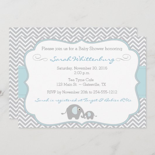 お母さん及び私象のシェブロンのベビーシャワーの招待状 招待状 (正面/裏面)