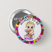 お母さん女の子のシャワー 缶バッジ (正面&裏面)