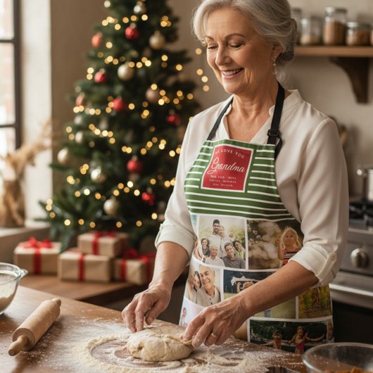 お母さん家族の写真コラージュクリスマス エプロン