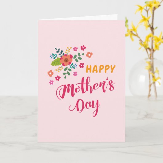 「お母さん幸せの日」かわいいフローラピンクイラストレーション カード (黄色い花)