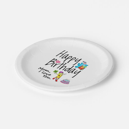 お母さん愛してる。ハッピーバースデー。 ペーパープレート (アングル)