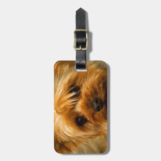 お母さん愛ヨークシャーテリアテリア犬のための待ち時間 ラゲッジタグ (正面縦)
