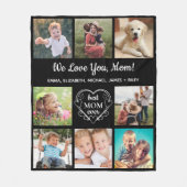 お母さん愛8フォトコラージブラック フリースブランケット (正面)