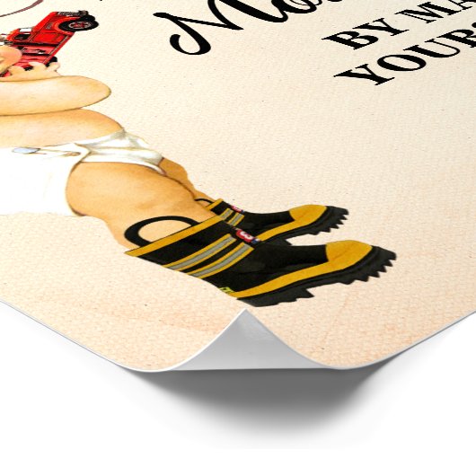 お母さん救済が自分でベビー消防士の名づけ ポスター (角)