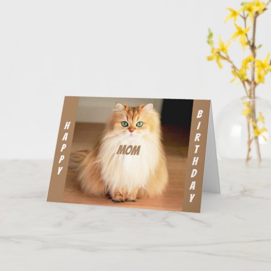 **お母さん祝に言いましょう**目が大きい猫が カード (黄色い花)