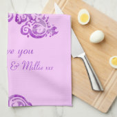 お母さん私達は藤色の台所タオル愛します キッチンタオル (四つ折り)