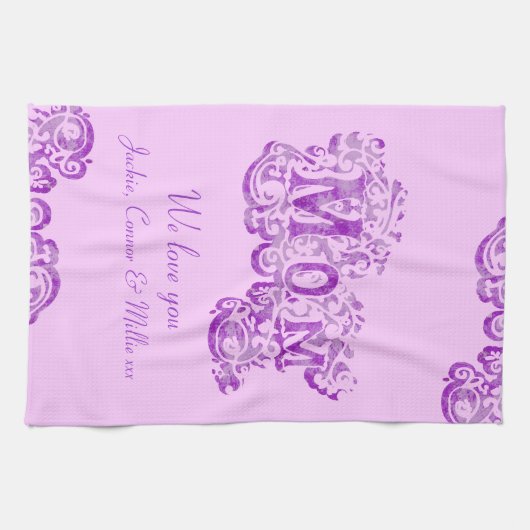 お母さん私達は藤色の台所タオル愛します キッチンタオル (横)