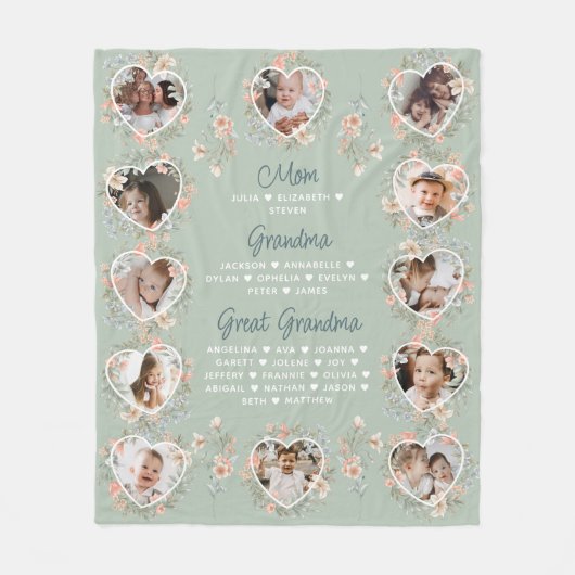 お母さん素晴らしおばあちゃんフローラ逃げる フリースブランケット (正面)