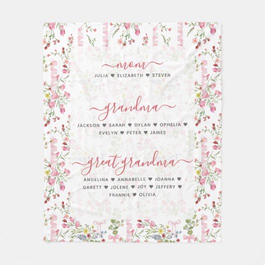 お母さん素晴らしおばあちゃん&名前フローラ フリースブランケット (正面)