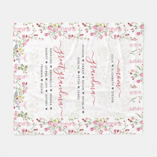 お母さん素晴らしおばあちゃん&名前フローラ フリースブランケット (正面(横))