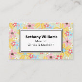 お母さん遊モダンび日ピンクブルー花呼び出しカード 名刺 (正面)