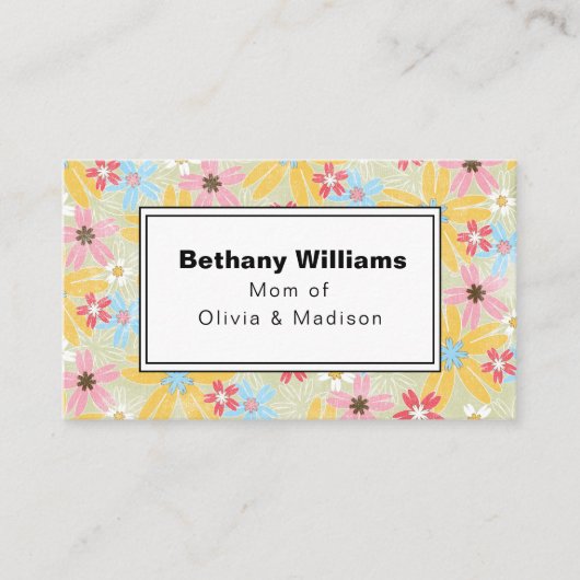 お母さん遊モダンび日ピンクブルー花呼び出しカード 名刺 (正面)