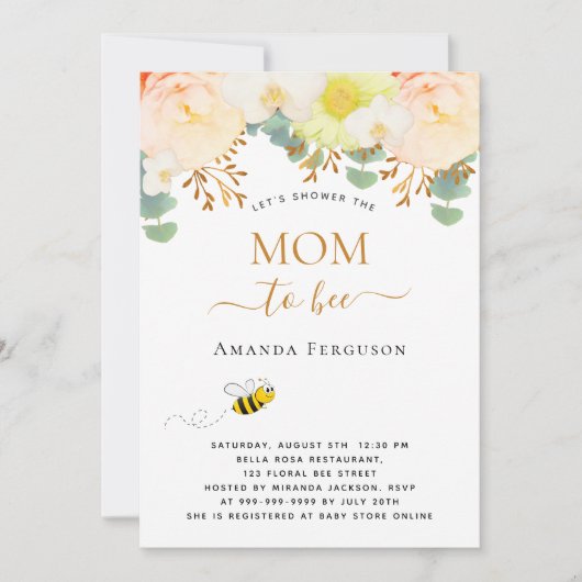 お母さん黄色いフローラかわいい赤ちゃんシャワー 招待状 (正面)
