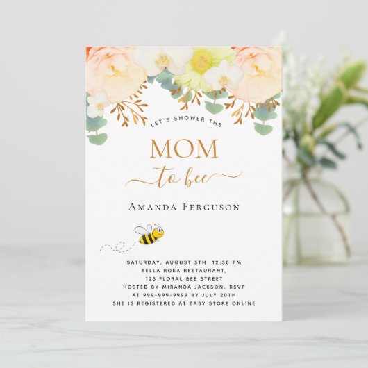 お母さん黄色いフローラかわいい赤ちゃんシャワー 招待状 (スタンド正面)