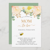 お母さん黄色いフローラかわいい赤ちゃんシャワー 招待状 (正面/裏面)