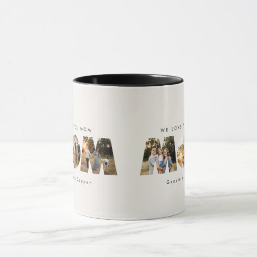 お母さん3人の写モダンエレガント真黒クリームの母の日 マグカップ (中央)