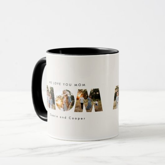 お母さん3人の写モダンエレガント真黒クリームの母の日 マグカップ (正面左)