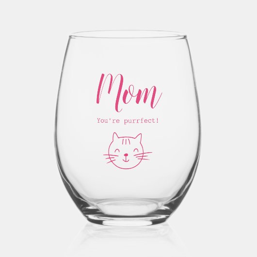 「お母さん、あなたは目的おもしろい」かわいい猫好き ステムなしワイングラス (正面)