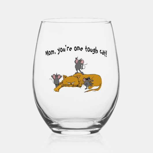 お母さん、あなたは1匹のタフな猫マンガ猫とネズミ ステムなしワイングラス (正面)