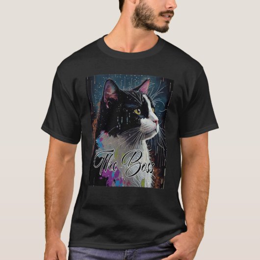 お母さん、お父さんのためのボスネコタキシード Tシャツ (正面)