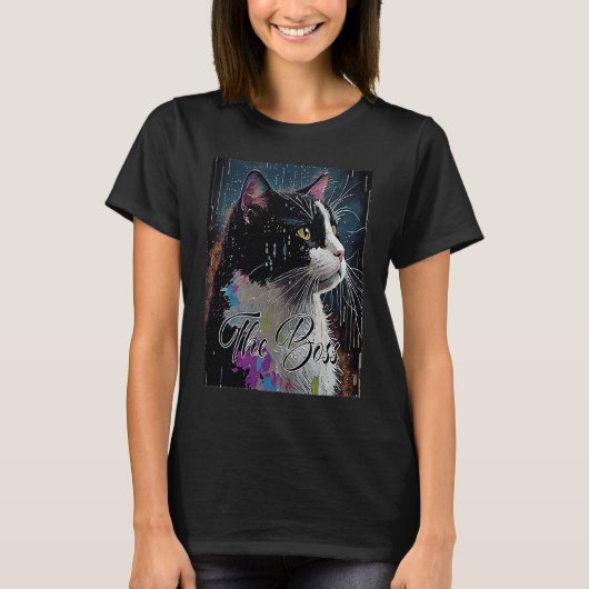 お母さん、お父さんのためのボス タキシード猫 Tシャツ (正面)