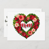 「お母さん」ハート型の花リース ポストカード (正面/裏面)