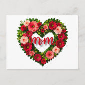 「お母さん」ハート型の花リース ポストカード (正面)