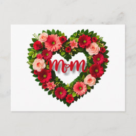 「お母さん」ハート型の花リース ポストカード