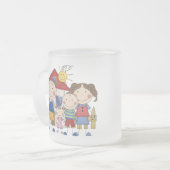 お母さん、パパ、大きい男の子、小さい女の子家族 フロストグラスマグカップ (正面左)