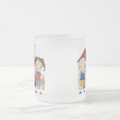 お母さん、パパ、大きい男の子、小さい女の子家族 フロストグラスマグカップ (中央)